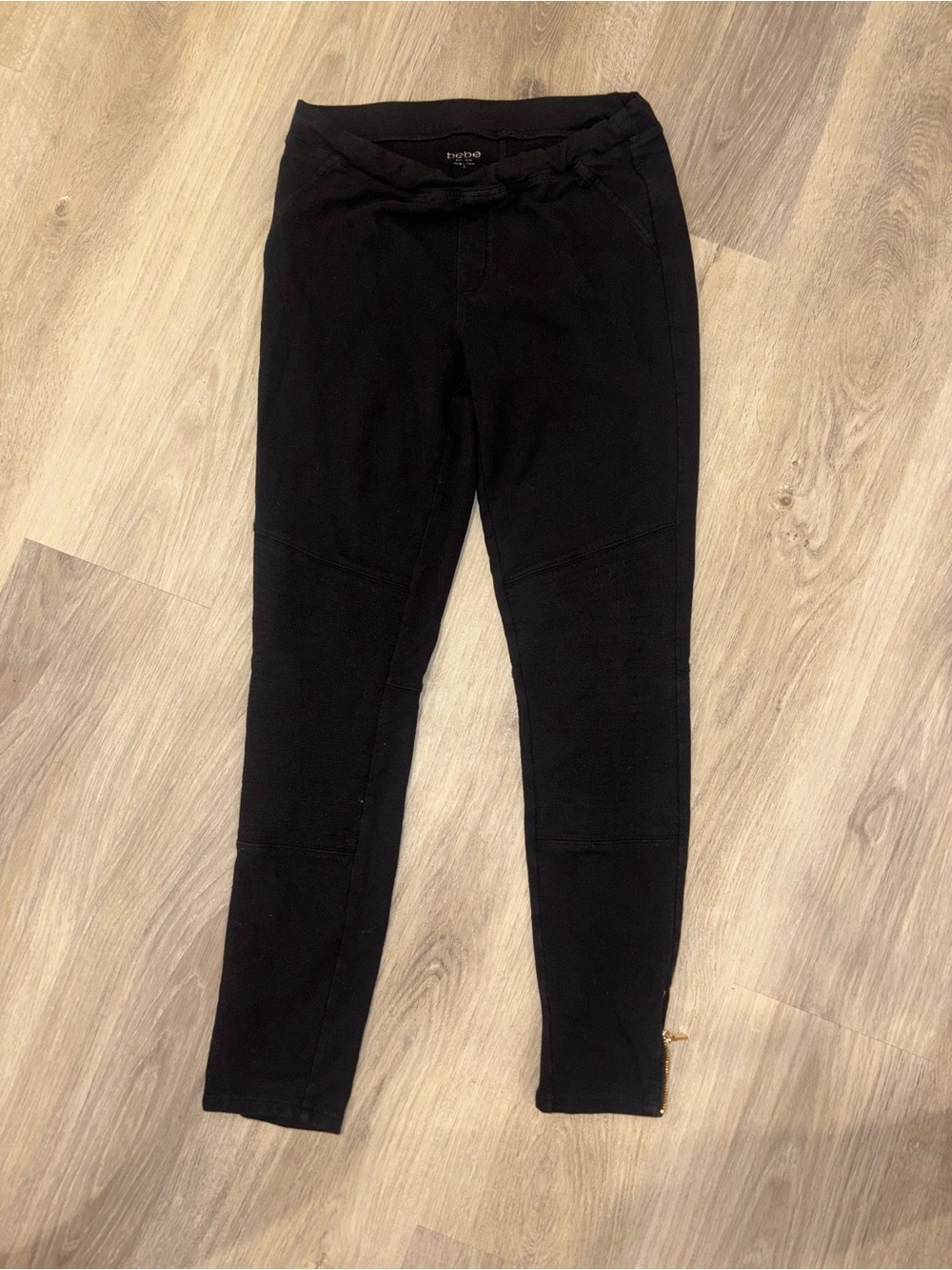 Vintage Black BEBE Leggings with Gold Logo & Ankle Zippers